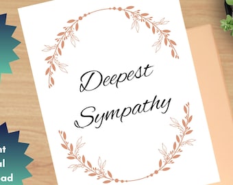 Printable Sympathy Funeral Greeting Card, Card for Anyone, Generic Card, Foldable Card, Funeral Card, 8.5x11 Folds to Size 4.25 x 5.5
