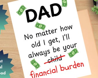 Printable Funny Birthday Card for Father, 8.5 x 11 Folds to Size 4.25 x 5.5