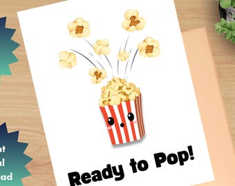 Printable New Baby Greeting Card, Baby Shower, Expecting, Boy or Girl, Foldable Card, Ready to Pop, Funny, 8.5x11 Folds to Size 4.25 x 5.5