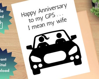 Printable Anniversary Greeting Card, Card for Wife, Funny Anniversary, Black Ink, Foldable Card, Funny Card, 8.5x11 Folds to Size 4.25 x 5.5