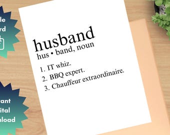 Printable Anniversary Greeting Card, Card for Husband, Foldable Card, Funny, Sentimental, Black Ink Only, 8.5x11 Folds to Size 4.25 x 5.5