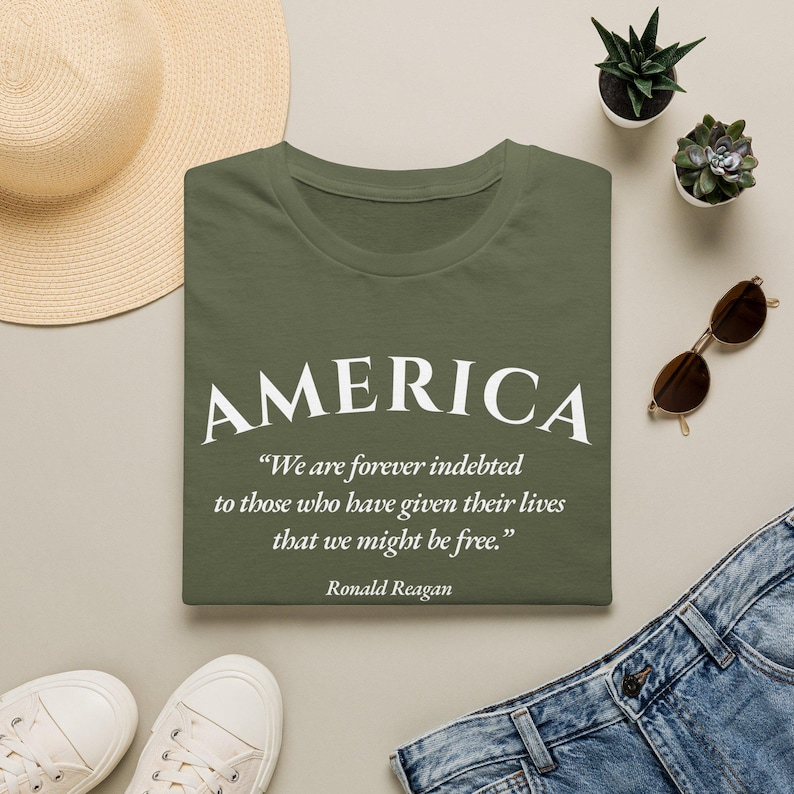 Camiseta unisex estadounidense / Frase de Ronald Reagan / Agradecimiento a las Fuerzas Armadas imagen 1