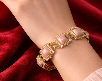 Vintage Gold Tone Bracelet with Peach Stone | Party & Wedding Jewelry