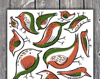 SALE * PRINT | Birds of a Feather (Oranges & Greens) | 11X14
