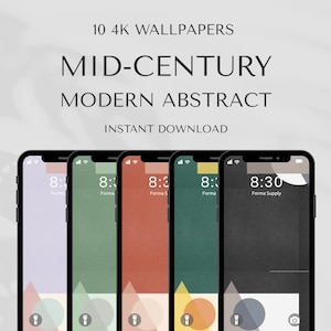 Mid-Century Modern Abstract Phone Wallpaper Pack – 10 Lock Screen Backgrounds in 5 Modern Colour Palettes – 4K Vertical Digital Download