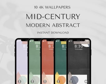 Mid-Century Modern Phone Wallpaper: Abstract 4K Lock Screen Backgrounds (Digital Download)