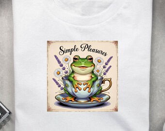 Simple Pleasures Rana PNG Design a sublimazione Cottage Core Estate Rana Grafica Trasparente Download Digitale per Design di Magliette da Donna