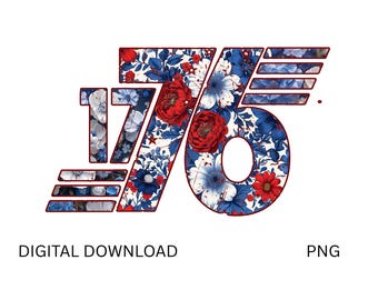 1776 America Floral PNG, 4th of July | Shirt Design | Digital Download Transparent | Retro America Design | American Digital Design