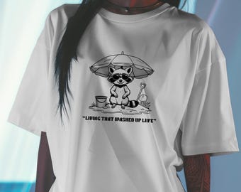 Living That Washed Up Life Raccoon Beach PNG | Funny Summer Sublimation | Digital Shirt Design | Transparent PNG | Trash Panda Clipart