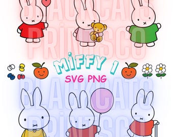 Nijntje SVG PNG-clipart, kawaii kunst, kleurplaat (digitale download)