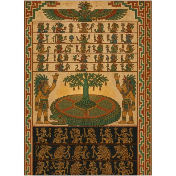Maya Cosmology Tapestry | Codex World Tree Wall Art | Etherfolk