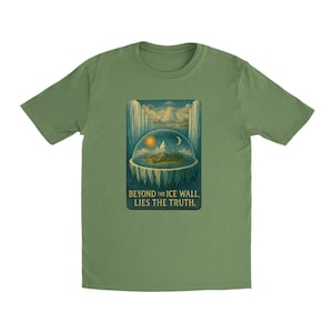 Camiseta Beyond the Ice Wall – Camiseta com o mapa da cúpula da Terra plana – Camiseta Tartaria Hidden Lands – Camiseta unissex com estética vintage e gráfica da conspiração