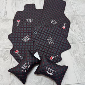 Custom Leather Car Mats for Audi S line  | Quality Floor Liners | Handmade Diamond Stitch | Audi Car Pillow