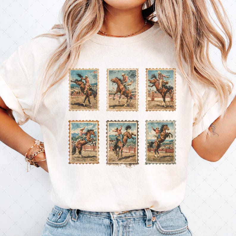 Stamp Rodeo Vintage Rodeo Cowboy Stamp PNG, Western Bronco Rider Art, Cowboy ...