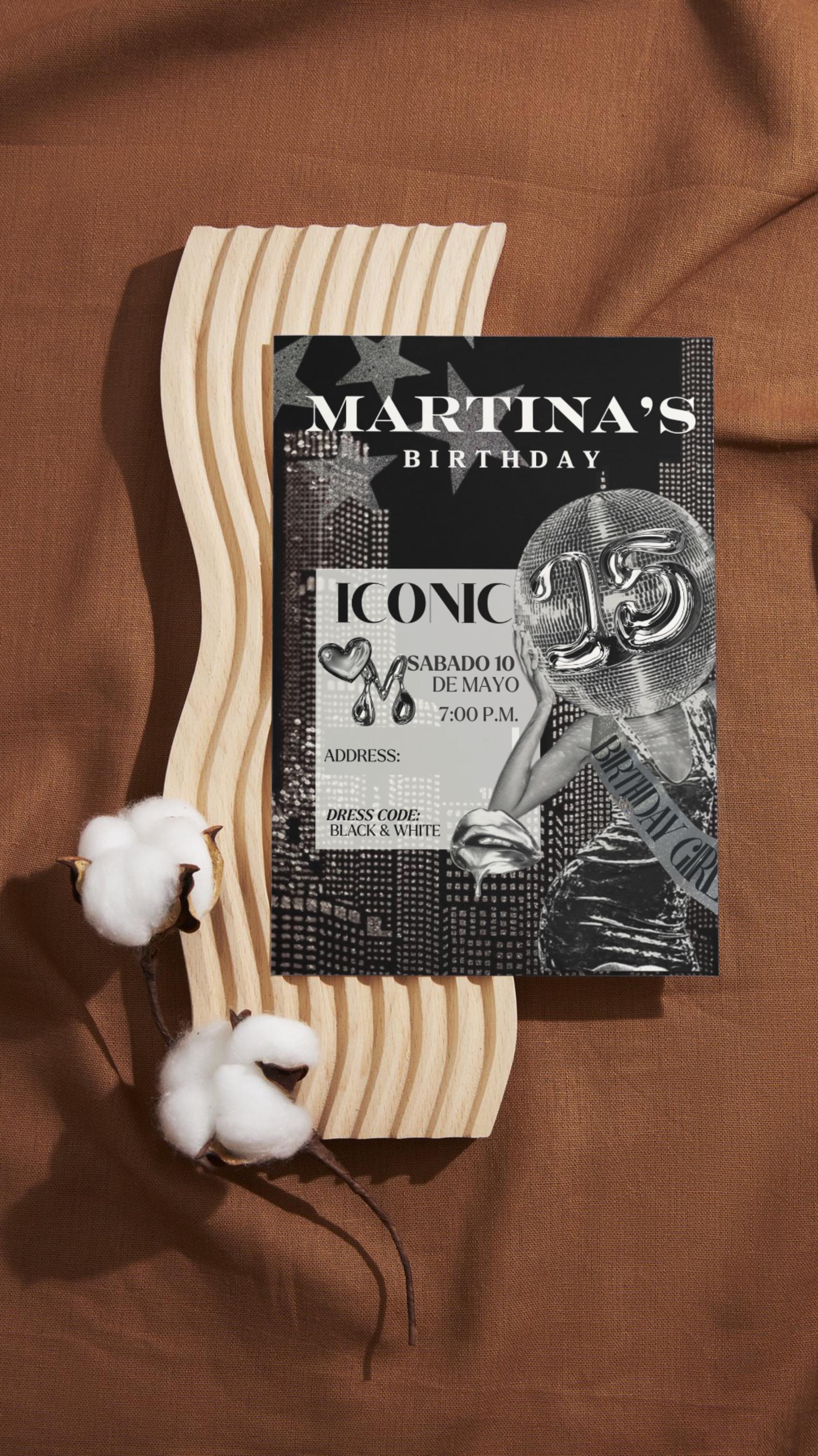 Black and White 15th Birthday Invitation | Quinceañera Party Invite ...