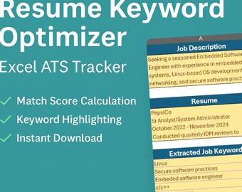 Resume Keyword Optimizer | Excel ATS Tracker | Match Score & Keyword Highlight Tool