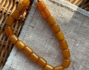Vintage Butterscotch Bakelite Bead Bracelet | 1940s Early Plastic Warm Yellow Orange Beads