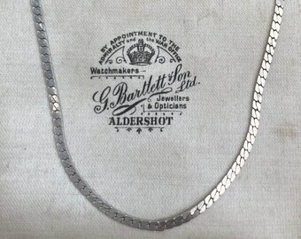 Vintage Silver Herringbone Chain Necklace | Short Sterling Silver Snake Chain | 16" Silver Minimal Flat Layering Chain