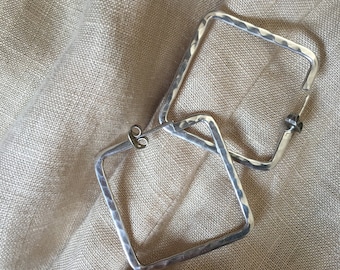 Vintage Square Silver Hoops | Hammered Silver Square Hoop Earrings | Handmade Sterling Silver Hoop Earrings | 90s Earrings | 80s Earrings