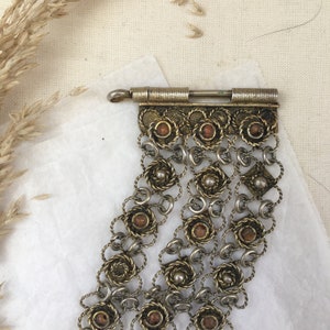 Vintage Coral Cuff Bracelet | Intricate Gilt Metal 1960s/70s Chain Metalwork