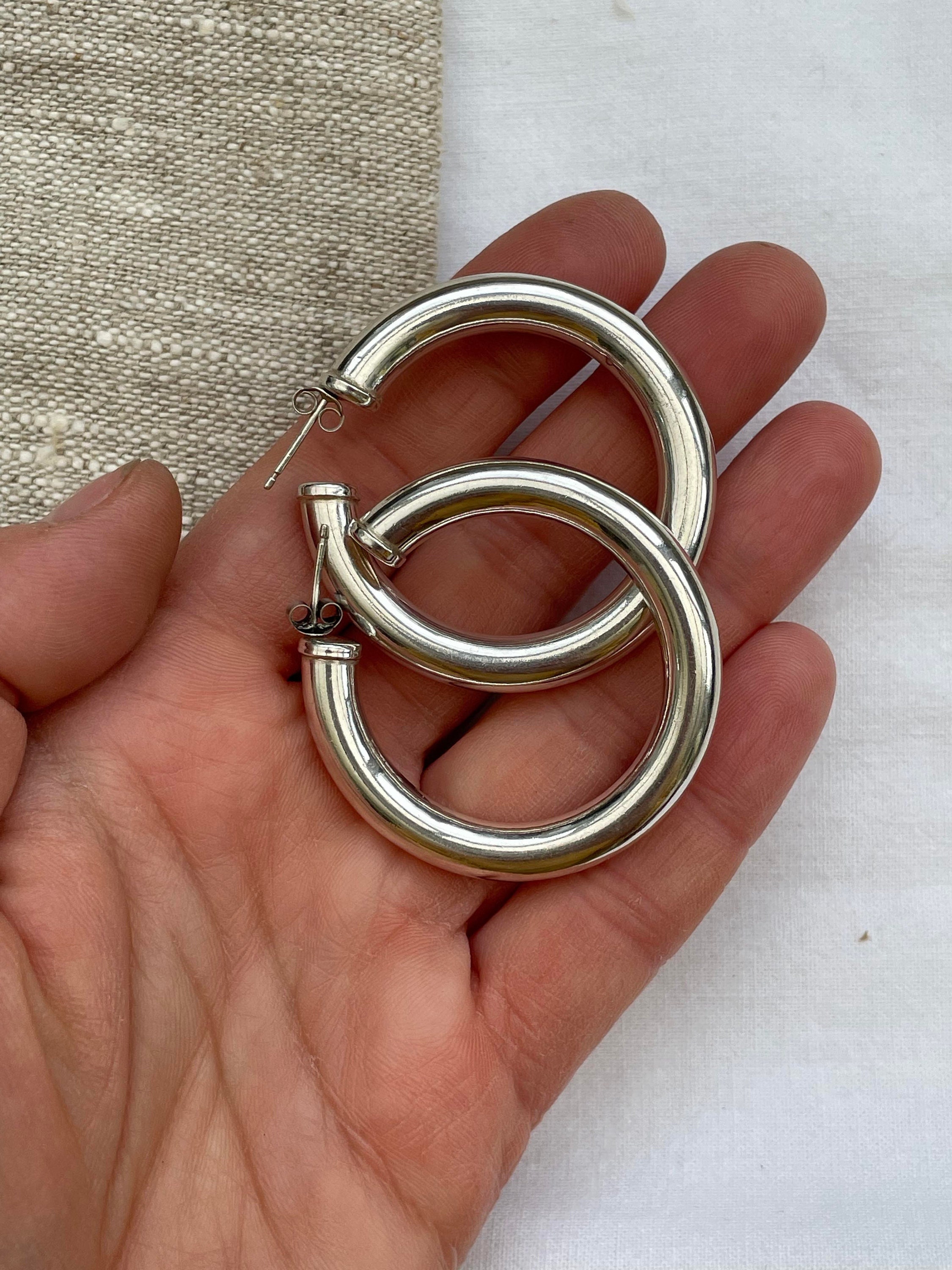 Sterling Silver Thick Hoop Earrings – JewelryByTm