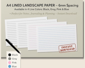 Papel rayado horizontal imprimible A4: espacio entre líneas de 6 mm y 4 colores de línea.