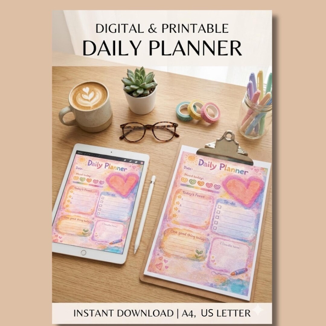 Daily Planner Printable & iPad Digital Bundle | Self Care | Instant ...