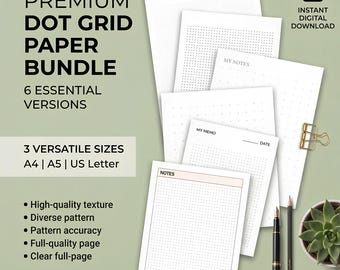 Printbare plannerpagina's: A4, A5 en US Letter papier met stippenraster.