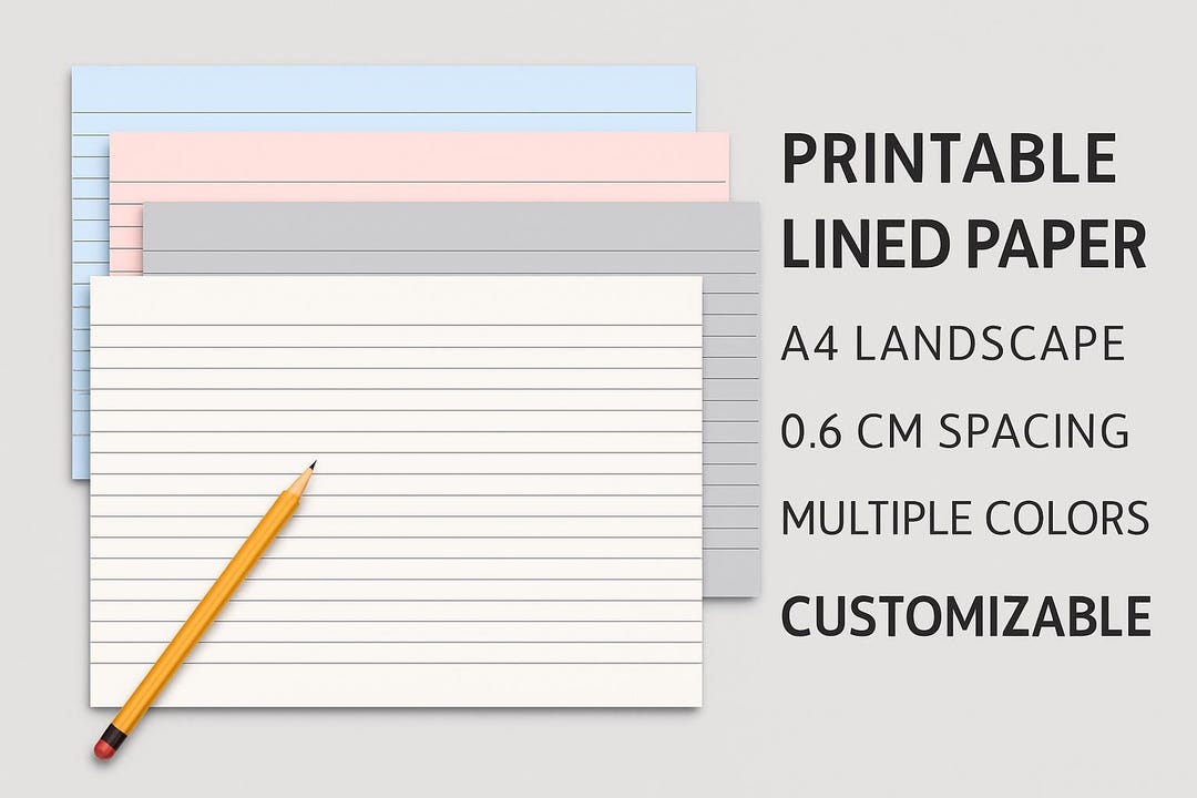 Printable Lined Paper A4 Landscape Multiple Colors digital Download Printable Lined Paper A4 Landscape Multiple Colors digital Download