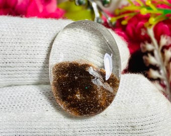 AAA Lodolite Quartz Cabochon: Oval Gemstone, 40 Carat (21x29x7mm