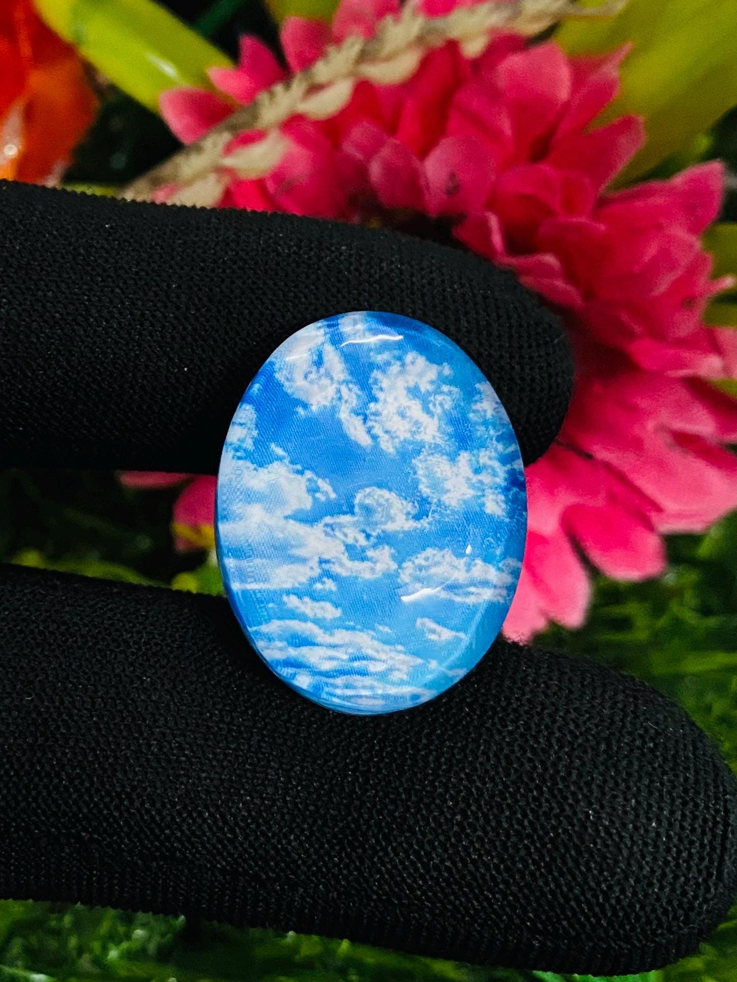 Sky Blue Plume Agate Doublet Cabochon: Oval (19X25X9MM, 35.00