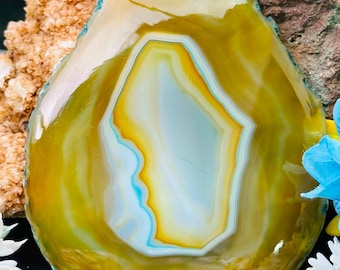 Banded Agate Slice Gemstone Cabochon, Fancy Shape for Jewelry Making (91x80x5mm)