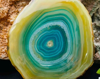 Natural Banded Agate Druzy Slice Cabochon, Fancy Gemstone (68X64X6MM 230.55  CT)