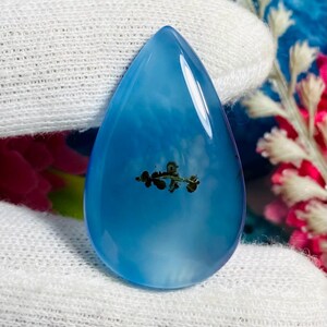 Beautiful Natural Sajar Agate Gemstone Cabochon Dendritic Agate Amazing Quality For Making Jewelry Shape Pear 22X36X6MM 35.00 Carat