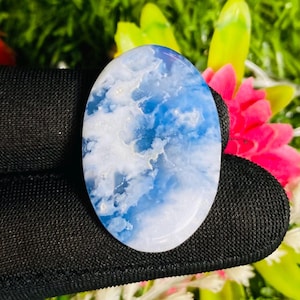 100% Natural Plume Agate Blu Sky Agate Cabochon Gemstone Rare Quality For Making Jewelry Shape Oval 23X36X5MM 35.00 Carat