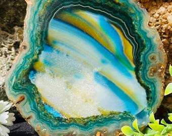 Natural Brazil Agate Druzy Slice Cabochon, Fancy Gemstone for Jewelry Making (85X76X8MM 394.35  CT