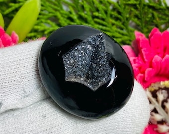 Ovale zwarte agaat-druzy cabochon: sieraden maken, 65 karaat