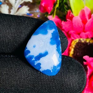 Cloudy Agate Cabochon Blue Plume Agate Gemstone Rare Quality For Making Jewelry Shape Fancy 16X25X5MM 15.00 Carat