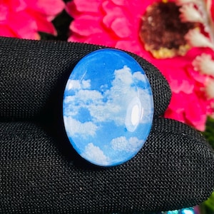 18X25X7MM Plume Agate Synthetic Doublet Picture With Glass Cabochon Amazing Quality For Making Jewelry Shape Oval 25.00 Carat