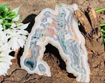 Moss Agate Slice Cabochon, Unique Gemstone for Jewelry Making (58X54X4MM, 105 Carat)
