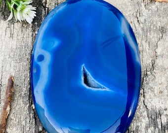 Large Blue Agate Druzy Cabochon for Jewelry Making, 105x79mm