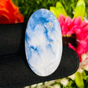 Amazing Natural Plume Agate Blue Sky Cabochon Gemstone Rare Quality For Making Jewelry Shape Oval 23X39X5MM 30.00 Carat