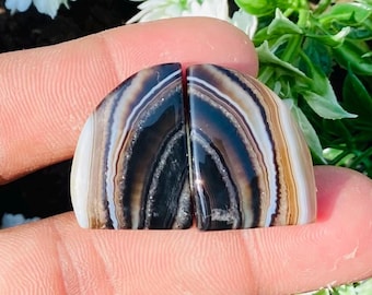 Banded Agate Cabochon Pair, Natural Gemstone for Jewelry (18X25X5MM, 40.00 CT)