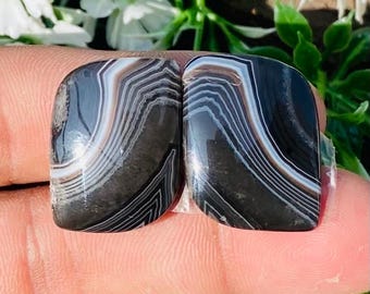Black Banded Agate Cabochon, Fancy Jewelry Making Stone (19X24X5MM, 40.00 CT)