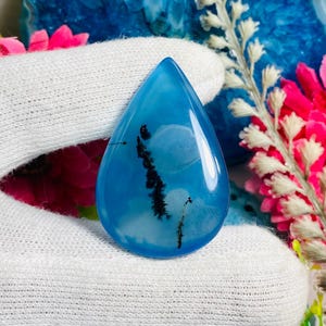 28X42X6MM Natural Blue Dendritic Agate Sajar Gemstone Cabochon Amazing Quality For Making Jewelry Shape Pear 28X42X6MM 55.00 Carat