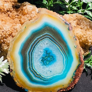 Banded Agate Slice Cabochon, Natural Gemstone (85X74X7MM 386.80 CT)