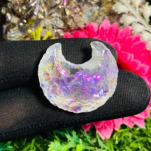 Awesome Aura Coated Crystal Moon Carved Crystal Gemstone Amazing Quality For Making Jewelry Shape Moon 29X32X10MM 45.00 Carat
