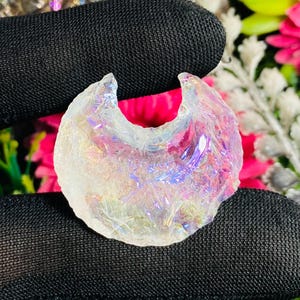 Fabulous Aura Crystal Moon Coated Quartz Gemstone Amazing Quality Titanium For Making Jewelry Shape Moon 31X33X9MM 40.00 Carat