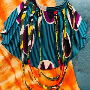 African Print Jabot Collar | Bold Ankara Statement Collar with Draped Fabric Strips | Handmade Afro Boho Fashion