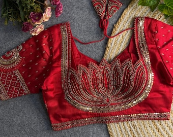 Georgette-blouse in Sabyasachi-stijl: handgemaakte kralen en reekswerk